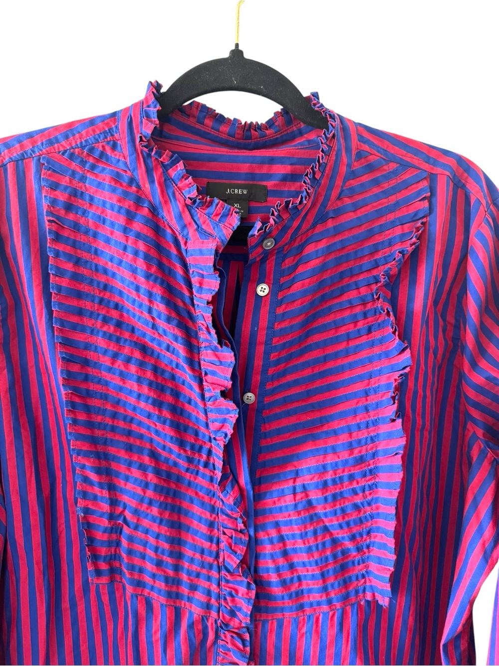 J. Crew Women's Red and Blue Poplin Striped Ruffle-Trim 100% cotton size XL - Picture 4 of 7